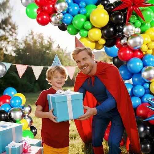 Red Blue Green Yellow Black Balloon Arch Kit, Birthday Decor