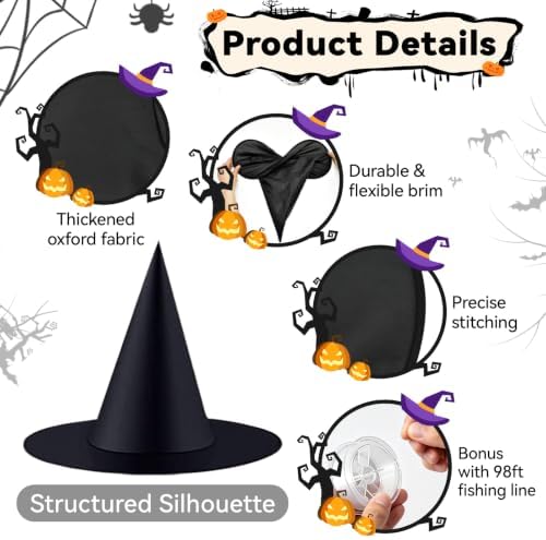 ZeeDix 12 PCS Halloween Witch Hats, Hanging Decor for Yard Porch Ceiling