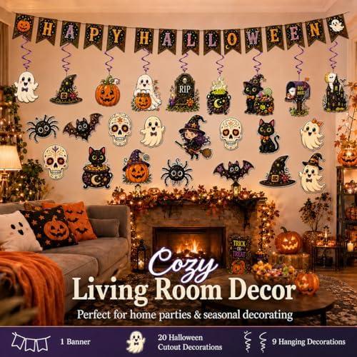Halloween Party Happy Banner Sets for Home Office Classroom Room