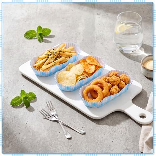 Yinkin 300 Pcs Paper Hot Dog Trays Food Trays 6 Inch,Blue,Checkered