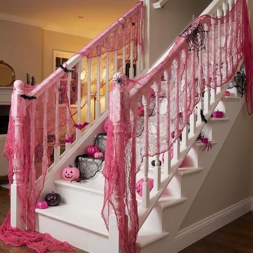 300'' x 80''Large Pink Halloween Creepy Cloth, Spooky Gauze Decoration