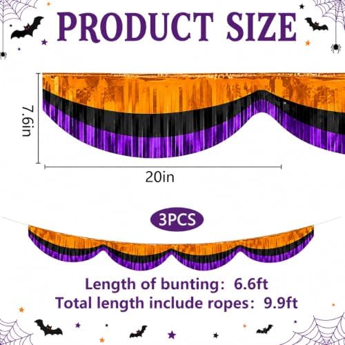 3 Pcs 20 Ft Halloween Foil Fringe Bunting, Tinsel Streamers Banner