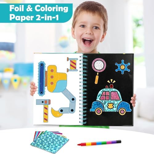 FUNNYB&G Foil Art Craft Kit for Kids, Sparkly Birthday Gift Toy for Boys