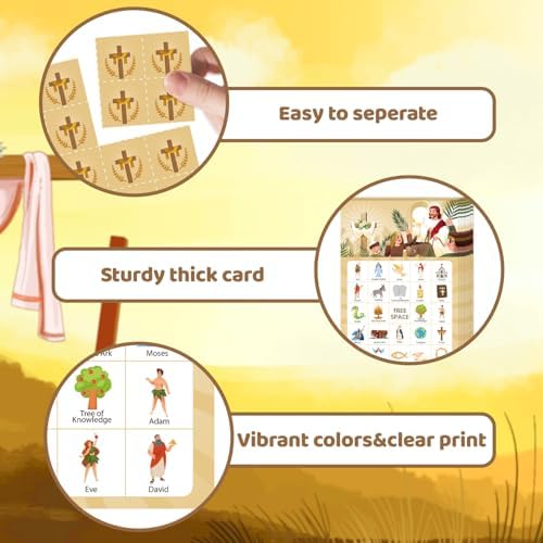 Bible Bingo Game, 38pcs Biblical Party Favors Set Including Bible School Bingo Cards for Religious Party Decorations Biblical Party Decorations
