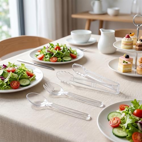 24 Pcs Clear Plastic Serving Utensils Set, Disposable & Reusable Supplies