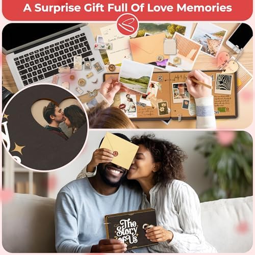 STOFINITY The Story of Us Scrapbook, Wood Cover Photo Album for Couples