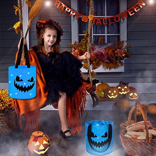 Sadnyy 3 Pcs Halloween Trick or Treat Bag Light Up,Blue