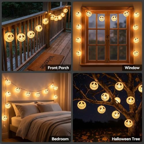 TIGOMOOV Halloween Ghost String Lights Plug in, 10 White Ghost Lanterns 9.83FT Connectable, Warm White Incandescent Indoor Outdoor Spooky Decorations for Porch Mantel Tree Yard Party