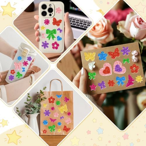 Foam Stickers, 700 PCS Glitter Foam Butterfly Flower Heart & Bow Stickers