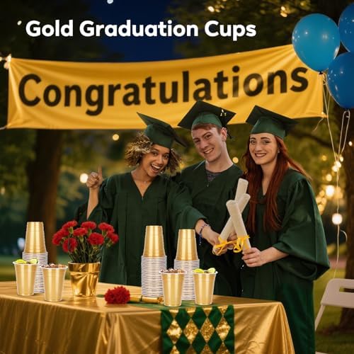 100 Pack Gold Plastic Cups 12 oz, Disposable Bulk Beer Cups for Parties