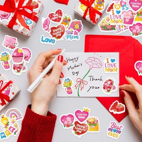 300Pcs Mother's Day Foam Stickers, Cute Hearts Flowers Mom Foam Sticker Self Adhesive Mothers Day Stickers for Mother's Day DIY Arts Crafts Party Favors School Activity Reward