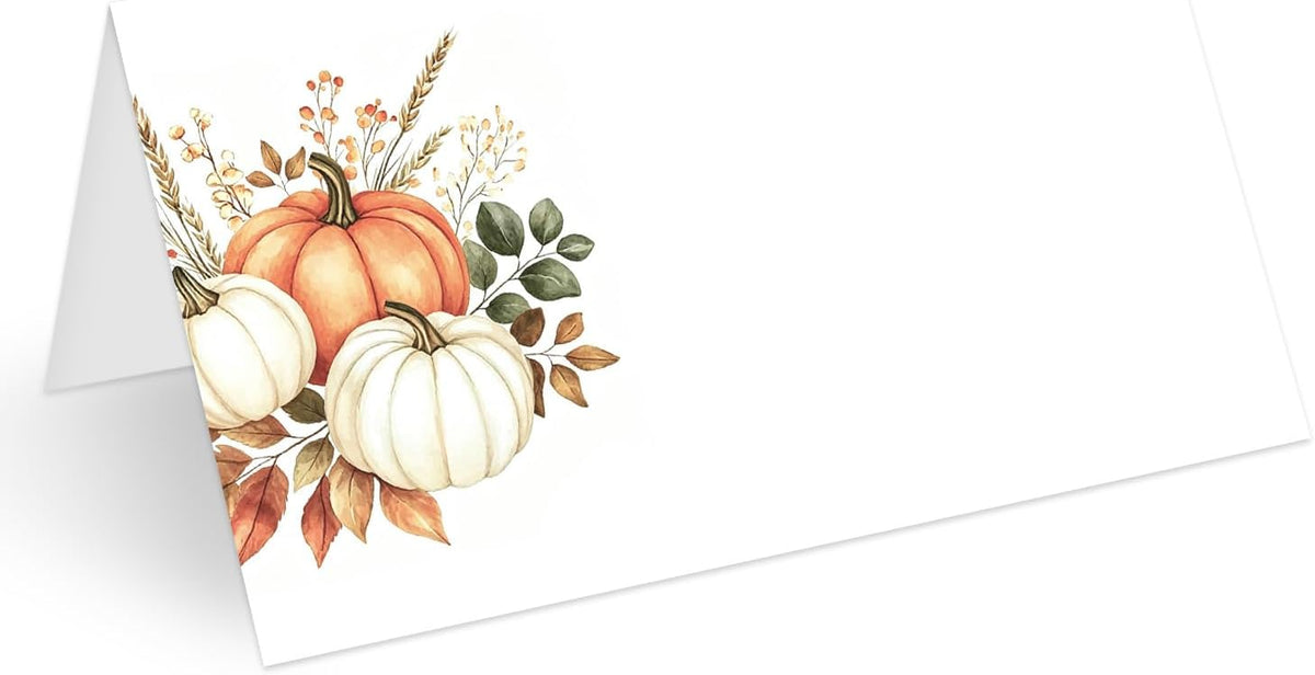 25Pcs Fall Thankful Pumpkin Floral Place Cards,Thanksgiving Tent Blank Seat Cards, Guest Seating Card for Autumn Party Wedding Buffet Party Table Setting Supplies, 2.1 x 3.5 Inch Folded -20