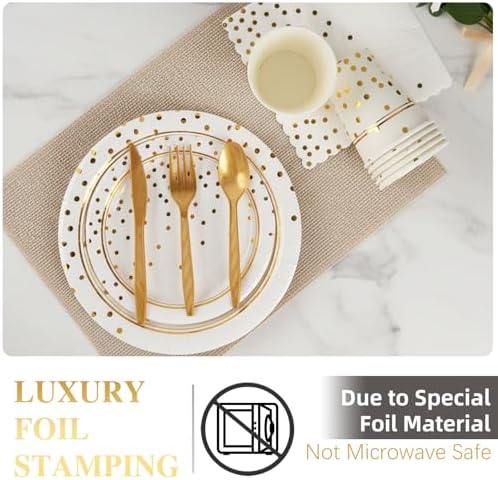 168Pcs White and Gold Paper Plates and Napkins Party Supplies for 24 Guest