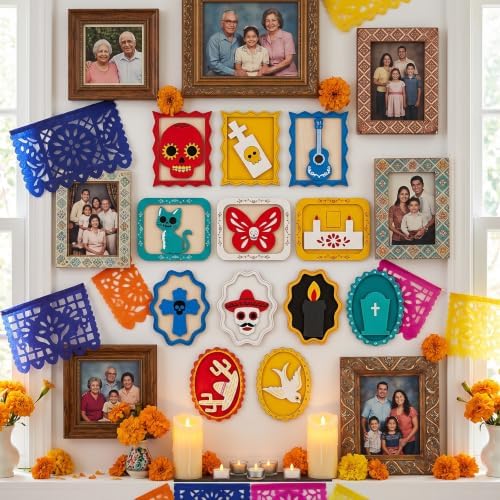 12 Pack Day of the Dead DIY Wooden Craft Kit, Skull Frame Wood Craft Decor