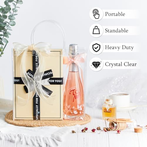Ohuimrt 30 Pack 9.84" x 3.54" x 9.84" Clear Plastic Gift Bags with Handles