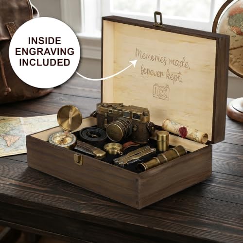 Our Adventure Engraved Wooden Keepsake Box, Memory Storage Box with Inside Engraving, Wooden Treasure Box for Travel Memories, Photos, Souvenirs, Couples & Special Moments, X-Large 14.15 x 9.5 x 4.5"