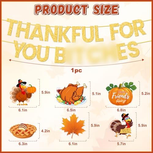 Pre-Assembled Girly Friendsgiving Party Decorations with Hanging Swirls, Gold Glitter Thanksgiving Banner for Friendsgiving Party Decorations Indoor Home Office
