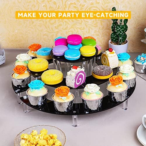 YestBuy Display Stand Shelf For Pop Figure, 3 Tier Black Acrylic Cupcake Stand, Perfume Organizer Stands, 2 Pack Half Moon Dessert Stand for Display Or Collections