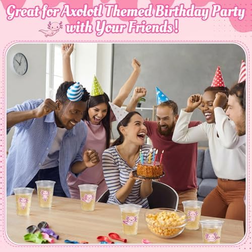 Funnymoom 60 Pack Pink Axolotl Plastic Cups for Birthday Decorations, 12 oz