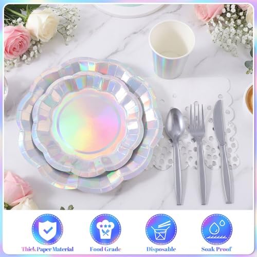 175 Pcs Iridescent Plates and Napkins Iridescent Party Supplies Serve 25 Guest