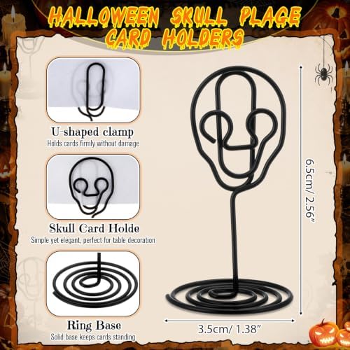 AceOrbit 24 Pcs Halloween Skull Place Cards Holder Gothic Table Stands