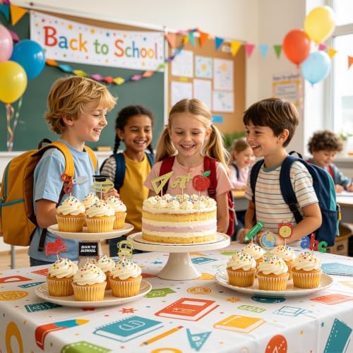 24Pcs Back to School Cupcake Toppers, Glitter School Cake Decorations