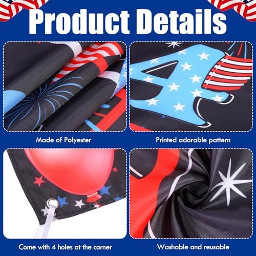 Tiamon 3 Pcs Patriotic Decorations 4th of July Banner with Bunting Fan Flags Red White and Blue Pleated Half Fan Banner American Flag Backdrop for Independence Memorial Day Party Supplies Outdoor
