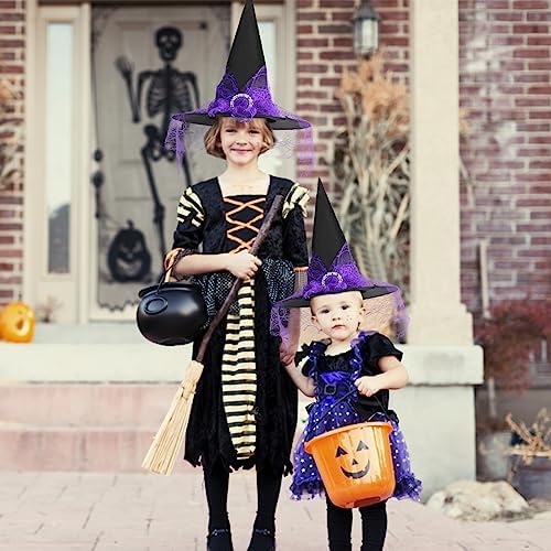 CCINEE Witch Hats for Women, Adult Witch Vampire Halloween Costumes Accessories Foldable Lace Veils Hats for Cosplay Party