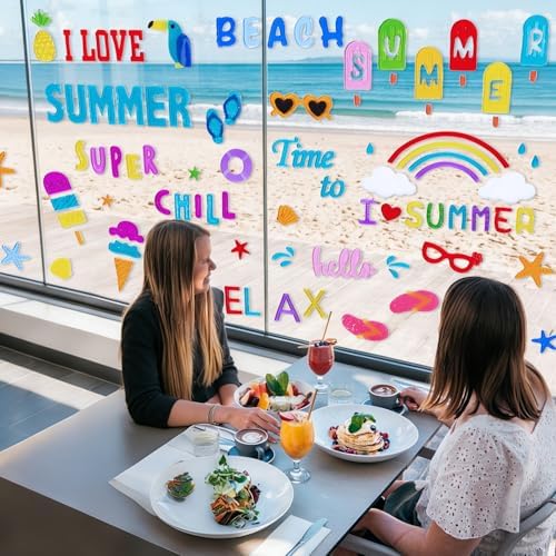 6 Pack Summer Window clings – Reusable Window Cling for Glass Windows