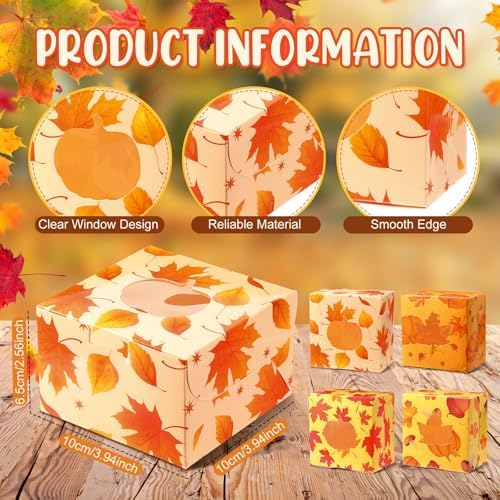 24 Pcs Thanksgiving Cookie Boxes with Window, Fall Maple Leaf Pumpkin Bakery Treat Box Paper Gift Container for Fall Harvest Party Birthday Supplies Desserts Candy Cupcake