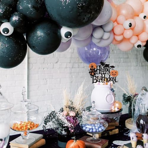 1 Pack Halloween Happy Birthday Cake Topper Glitter Witch Leg Haunted House Pumpkin Cake Pick for Halloween Themed Cupcake Decoration Birthday Party Supplies