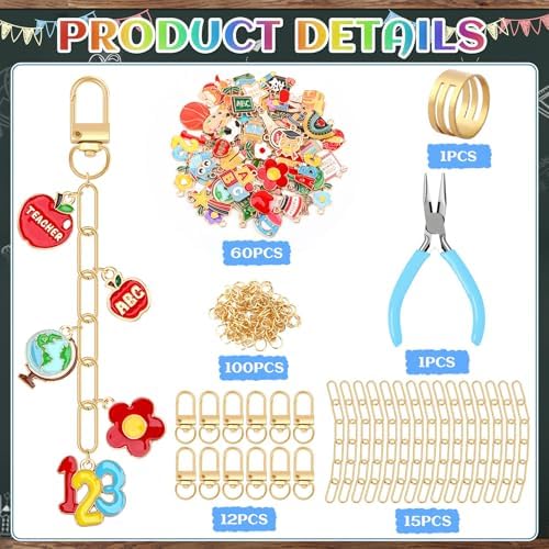 AUGSUN 189Pcs Teacher Keychain Making Kit School DIY Keychain Craft