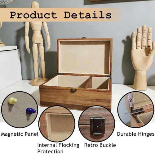 Wooden Keepsake Box, Large Acacia Storage Box with Magnetic Photo Display,Decorative Wooden Box with Felted Protection,Memory Storage Box for Pets,Wedding,Photos,Letters,Jewelry,Crafts,Time Capsule