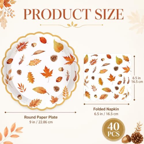40PCS Fall Paper Plates and Napkins Set