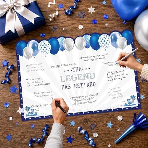 WNINK Blue Silver Retirement Card for Men Women, Jumbo Happy Retirement Guest Book Card with Envelope, Large Farewell Signing Card, The Legend Has Retired Party Decorations Gift