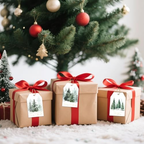 joycraft 50Pcs Christmas Gift Tags, 6 Styles Green Christmas Tree Tags