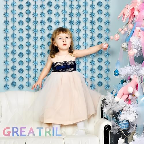Silver Blue Snowflake Fringe Curtain -3.2ft x 6.5ft - 2 Pack
