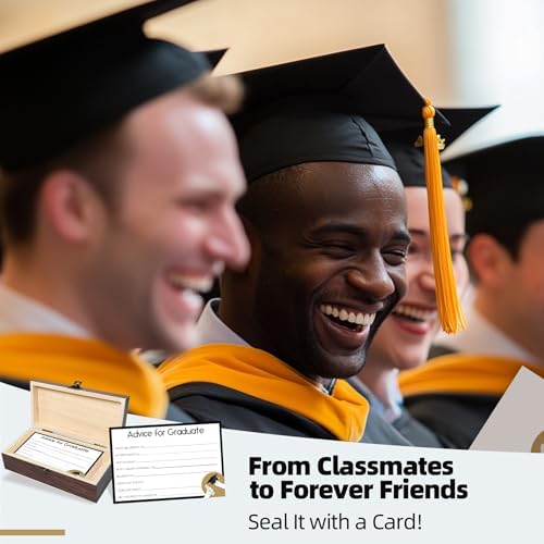 Graduation Advice Cards 2026 with Decorative Wood Box - 60 Pack 250GSM Wishes & Advice Cards for Graduate - High School & College Graduation Party Decorations, Guest Book Alternative, Sign Set