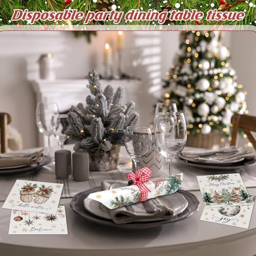 Fulmoon 60 Pcs Christmas Cocktail Paper Napkins Disposable Elegant 4 Style