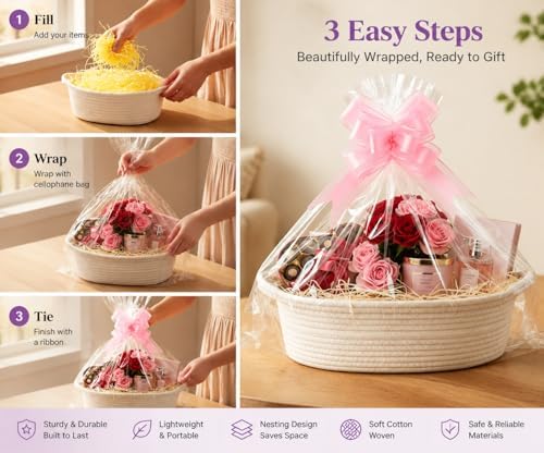 Gift Baskets Set of 5, Woven Rope Basket Kit for Gift & Storage