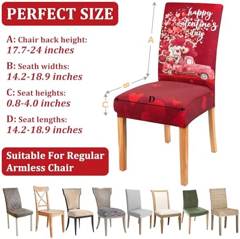 Valentines Day Chair Covers Set of 4, Valentines Decorations Stretch Removable Washable Dining Room Love Hearts Gnome Chair Protector Slipcovers Party Kitchen Home Valentine Decor (Valentine 2, 4 PCS)