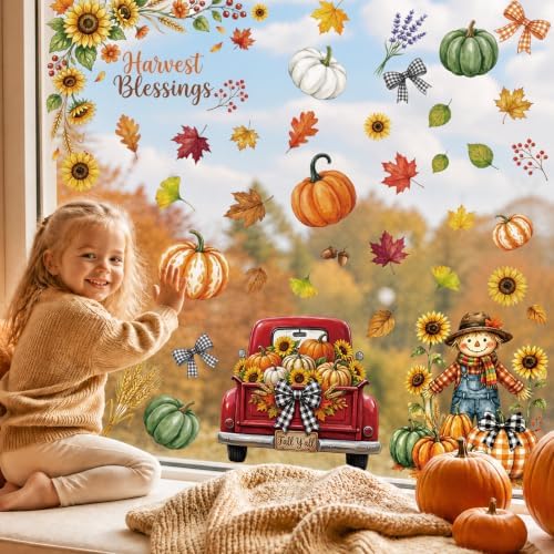 Fall Window Clings Decor Autumn Harvest Thanksgiving Decorations Stickers