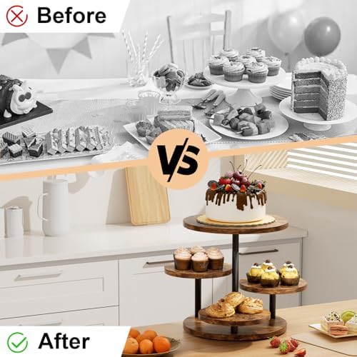 Cupcake Stand 4 Tier for 50 Cupcakes Wooden Cake Stand 360°Rotatable Dessert Stands Round Cookie Tiered Tray Stand for Party Birthday Wedding Baby shower Afternoon Tea Dessert Table, Brown