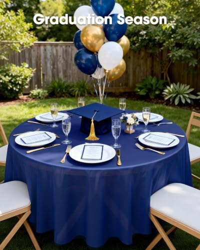 Pureegg Plastic Table Cloth Disposable 84 Inch Round 10 Pack, Navy Blue