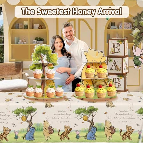2Pcs Neutral Classic Winnie Baby Shower Birthday Decorations Cupcake Stands