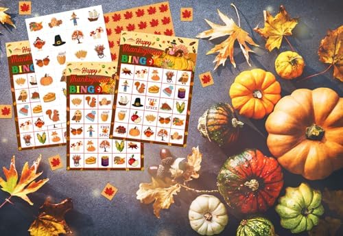 Thanksgiving Bingo Games for Kids Adults - 24 Players Turkey Bingo Cards - Happy Thanksgiving Party Games for Family Fall Autumn Activities Classroom Thanksgiving Gifts
