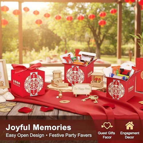 HannaFires 20PCS Chinese Wedding Candy Double Happiness Box - Party Favor Souvenir Decoration Box, Creative Square Favor Boxes for Parties, Traditional Style Gift for Guests, Thank-you Gift (Style 13 (20Pcs))