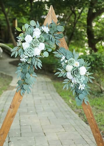 Artificial Sage Green Wedding Arch Flower Floral Swags Set of 2
