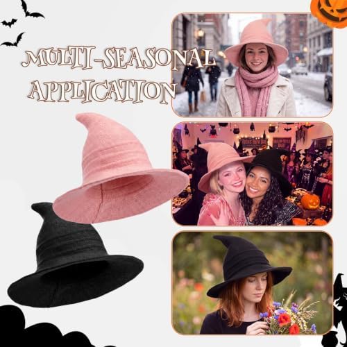 Boyiee Knitted Witch Hat Foldable Wide Brim Cap Pointed Felt Hat for Women Halloween Cosplay Costume Masquerade Accessory