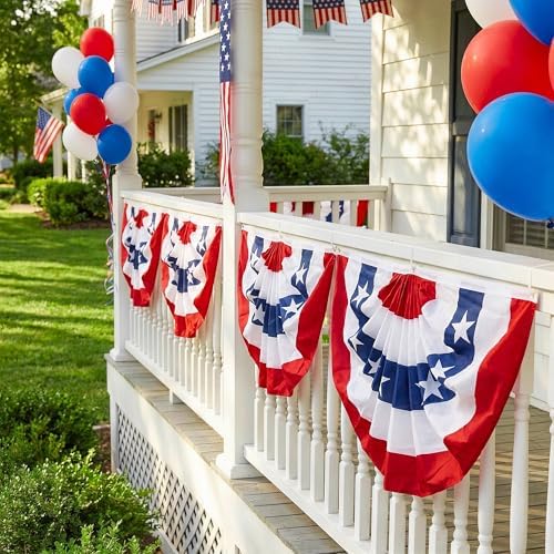HOOSUN 5 Pack Flag Bunting for Outside,Patriotic 4th of July Decorations,2x4 FT Patriotic Bunting Flags Memorial Day Decor,Red White and Blue Pleated Fan Flag,Flags Banners for Porch